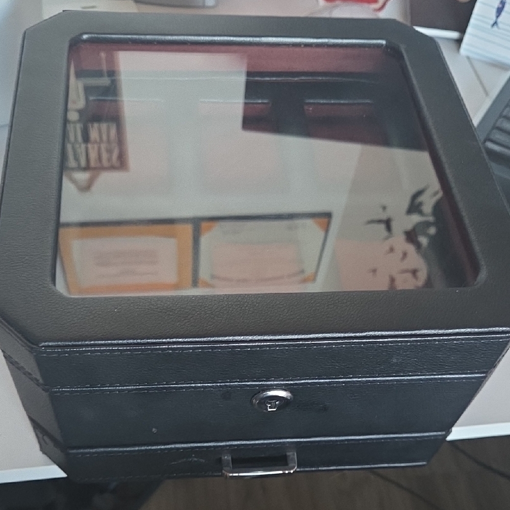 Black Glass-Top Jewelry Box